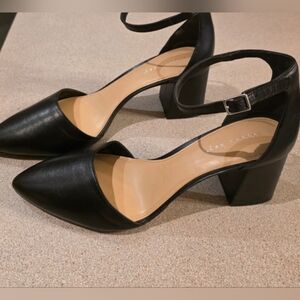 Copper Key stylish leather block heel pointed toe pumps 9.5